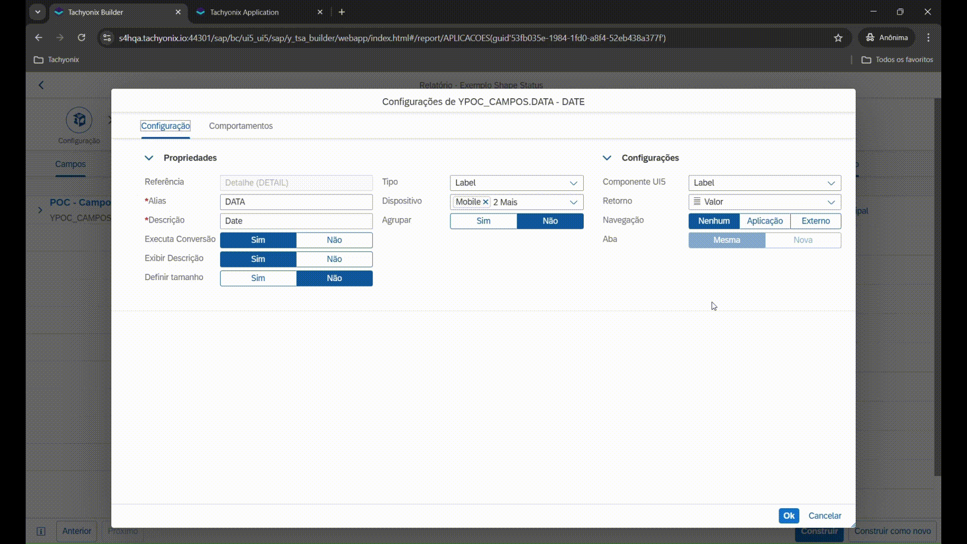 Configuração do Status de Forma no Tachyonix Builder