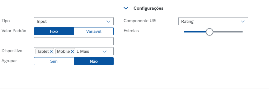 Configuração do componente Rating no campo de pergunta