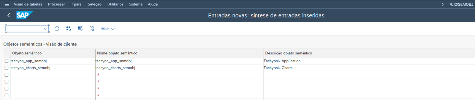Criação dos objetos semânticos na transação /UI2/SEMOBJ