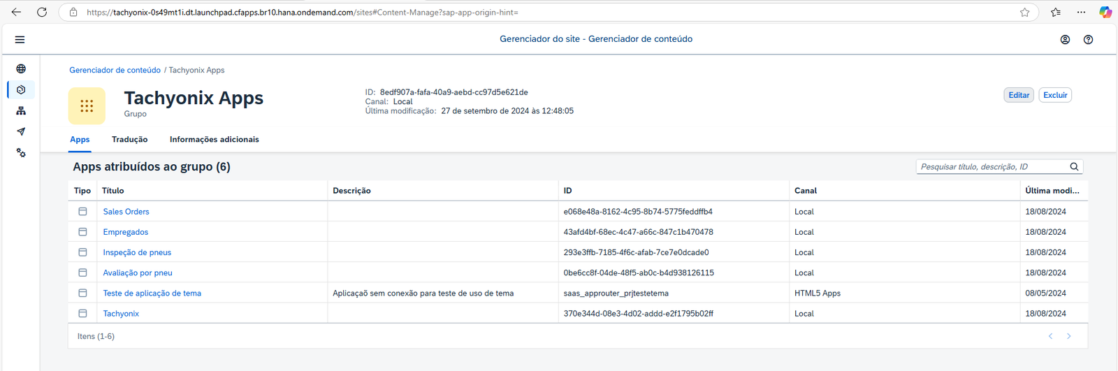 Botão Editar na página do grupo Tachyonix Apps